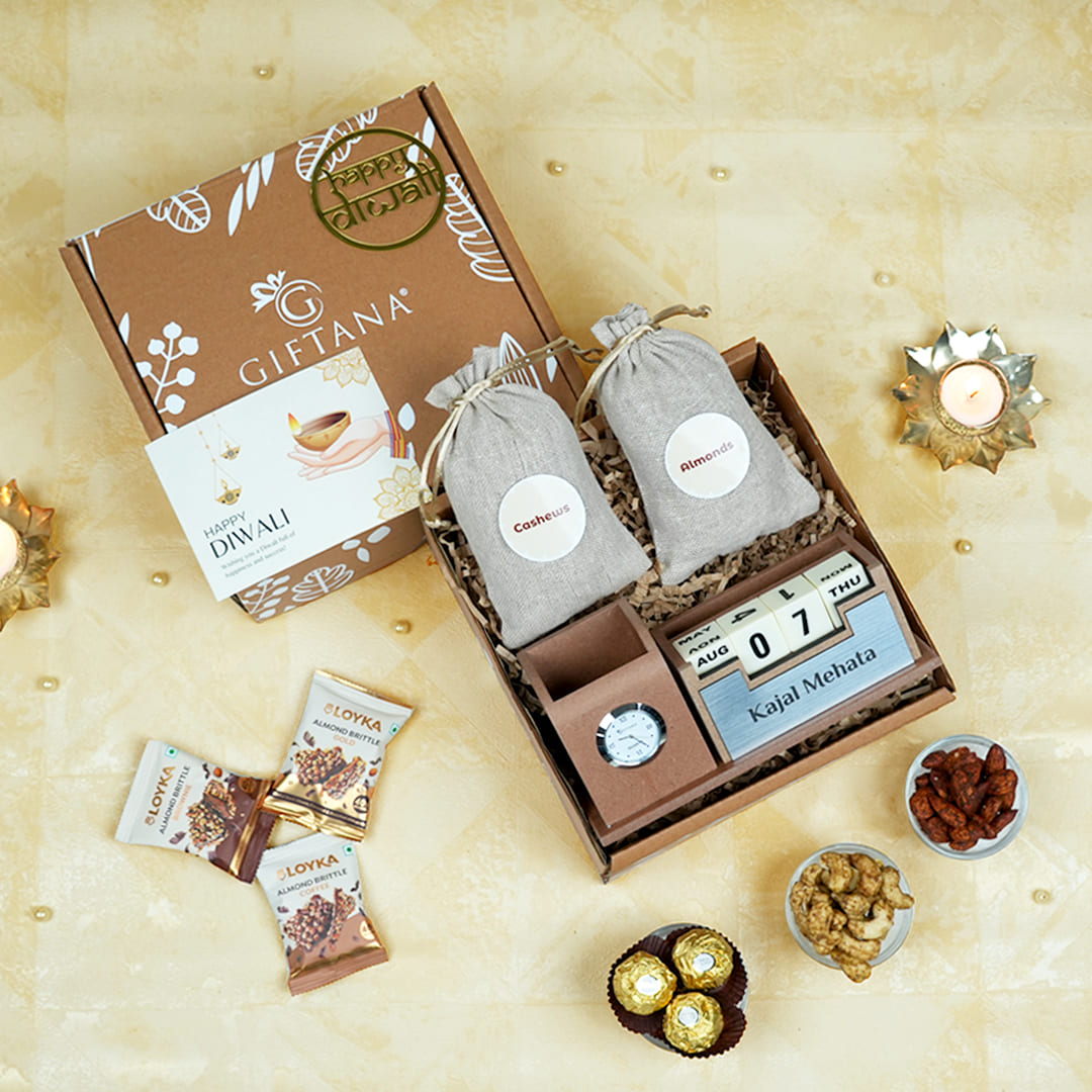Luxury Diwali Desk Gift for Employees - Cashews & Almonds